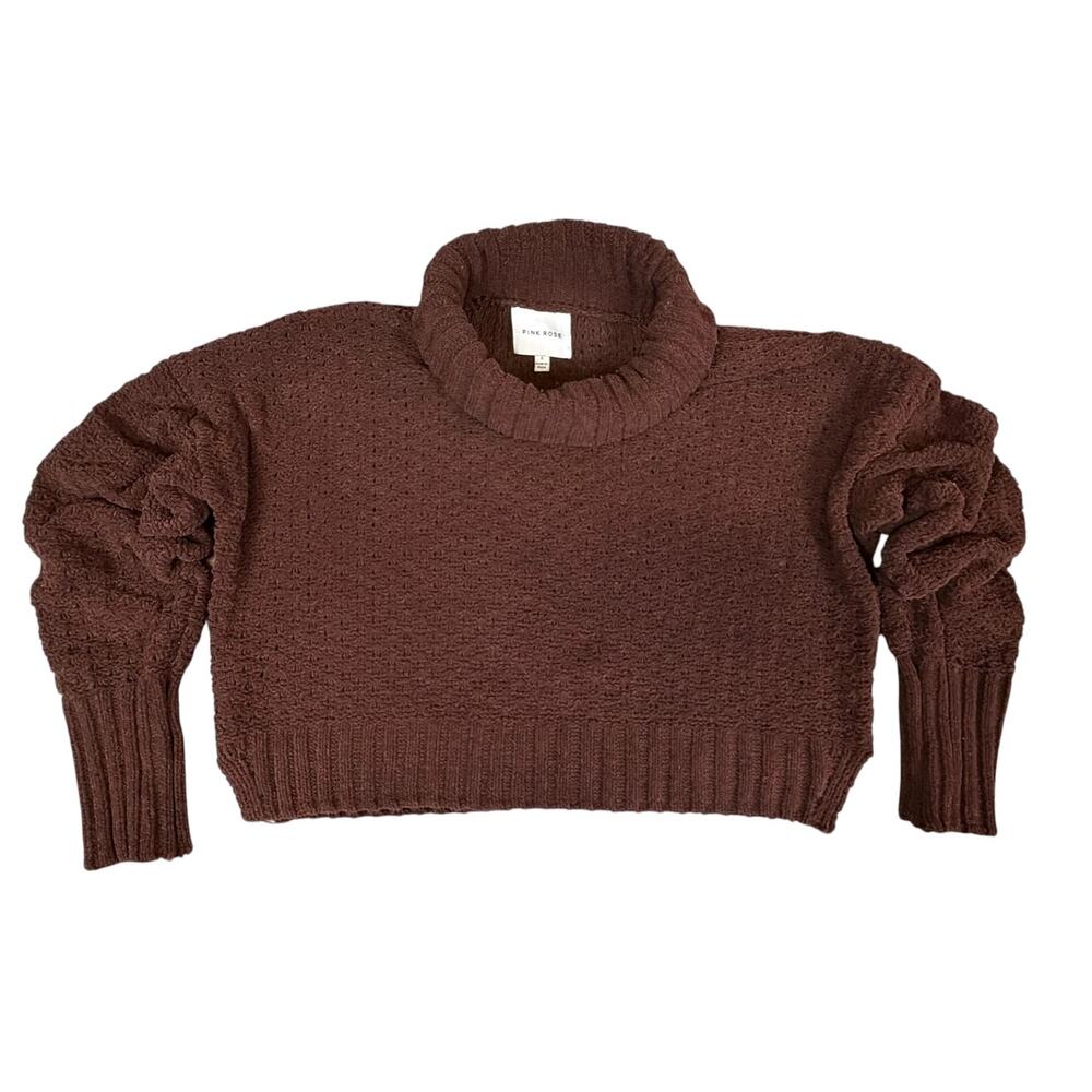 Pink Rose Women's Small Brown Turtleneck Sweater Chunky Knit Cozy Pullover